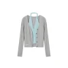 SomeSowe Hollow-Out Fake-2-Piece Knit Slim Top Grey