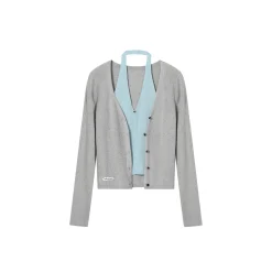 SomeSowe Hollow-Out Fake-2-Piece Knit Slim Top Grey