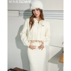 SomeSowe Hooded Knit Zipper Jacket