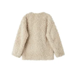 SomeSowe Horn Button Furry Long Jacket Beige