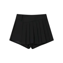 SomeSowe Irregular Cutting Pleated Skirt Shorts Black