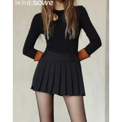 SomeSowe Irregular Cutting Pleated Skirt Shorts Black