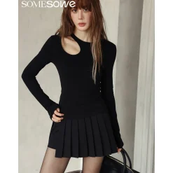 SomeSowe Irregular Cutting Pleated Skirt Shorts Black