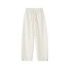 SomeSowe Lace Draped Casual Fluffy Pants White
