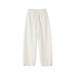 SomeSowe Lace Draped Casual Fluffy Pants White