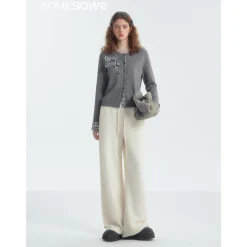 SomeSowe Lace Draped Casual Fluffy Pants White