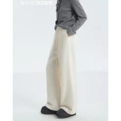 SomeSowe Lace Draped Casual Fluffy Pants White