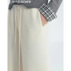 SomeSowe Lace Draped Casual Fluffy Pants White