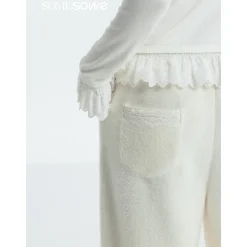 SomeSowe Lace Draped Casual Fluffy Pants White