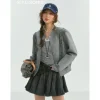 SomeSowe Lace Edge Casual Baseball Jacket Gray