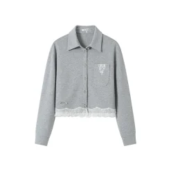 SomeSowe Lace Edge Casual Top Jacket Grey