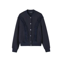SomeSowe Lace Edge Casual Baseball Jacket Navy Blue