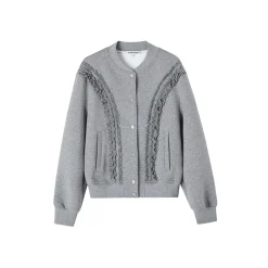 SomeSowe Lace Edge Casual Baseball Jacket Gray