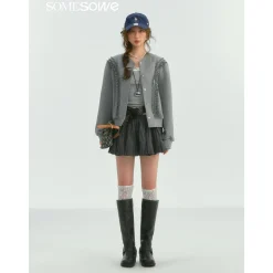 SomeSowe Lace Edge Casual Baseball Jacket Gray