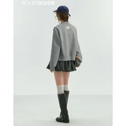 SomeSowe Lace Edge Casual Baseball Jacket Gray