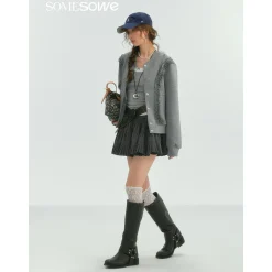 SomeSowe Lace Edge Casual Baseball Jacket Gray