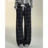 SomeSowe Lace Edge Plaid Casual Pants Black