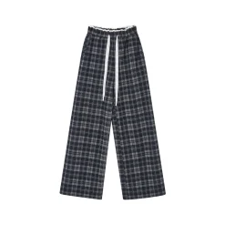 SomeSowe Lace Edge Plaid Casual Pants Black