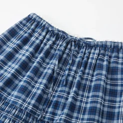 SomeSowe Lace Edge Plaid Drawstring Long Skirt Blue