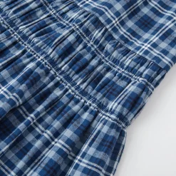 SomeSowe Lace Edge Plaid Drawstring Long Skirt Blue