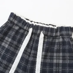 SomeSowe Lace Edge Plaid Casual Pants Black