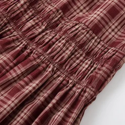 SomeSowe Lace Edge Plaid Drawstring Long Skirt Red
