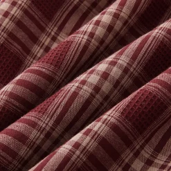 SomeSowe Lace Edge Plaid Drawstring Long Skirt Red