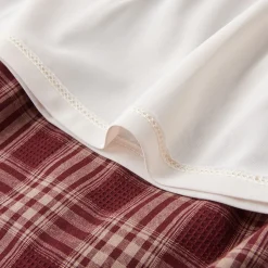 SomeSowe Lace Edge Plaid Drawstring Long Skirt Red