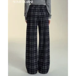 SomeSowe Lace Edge Plaid Casual Pants Black