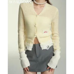 SomeSowe Lace Mohair Knitted Cardigan Yellow