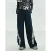 SomeSowe Lace Patchwork Bow Casual Pants Navy Blue