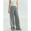 SomeSowe Lace Patchwork Bow Casual Pants Gray