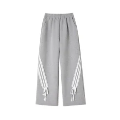 SomeSowe Lace Patchwork Bow Casual Pants Gray