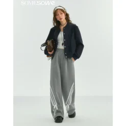 SomeSowe Lace Patchwork Bow Casual Pants Gray