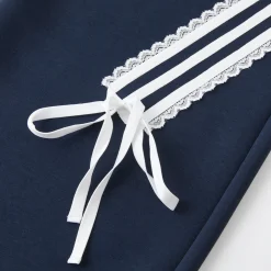 SomeSowe Lace Patchwork Bow Casual Pants Navy Blue