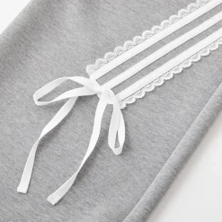 SomeSowe Lace Patchwork Bow Casual Pants Gray