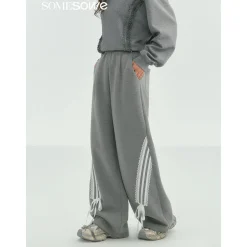 SomeSowe Lace Patchwork Bow Casual Pants Gray