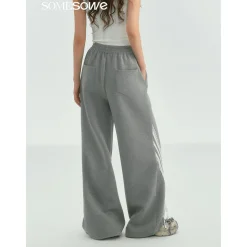 SomeSowe Lace Patchwork Bow Casual Pants Gray