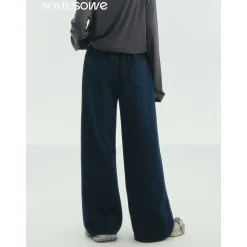SomeSowe Lace Patchwork Bow Casual Pants Navy Blue