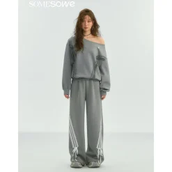 SomeSowe Lace Patchwork Bow Casual Pants Gray