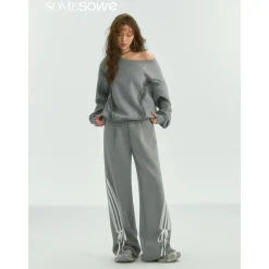 SomeSowe Lace Patchwork Bow Casual Pants Gray