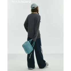 SomeSowe Lace Patchwork Bow Casual Pants Navy Blue