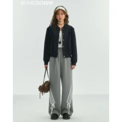 SomeSowe Lace Patchwork Bow Casual Pants Gray