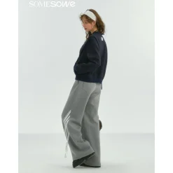 SomeSowe Lace Patchwork Bow Casual Pants Gray