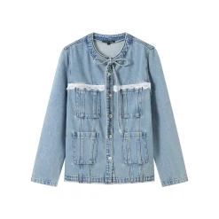 SomeSowe Lace Patchwork Denim Jacket Blue