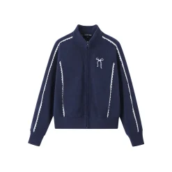 SomeSowe Lace Patchwork Fleece Jacket Navy Blue
