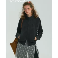 SomeSowe Lace Patchwork Fleece Jacket Dark Gray