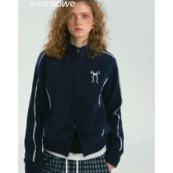 SomeSowe Lace Patchwork Fleece Jacket Navy Blue