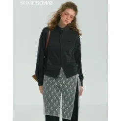 SomeSowe Lace Patchwork Fleece Jacket Dark Gray