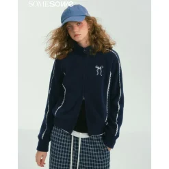 SomeSowe Lace Patchwork Fleece Jacket Navy Blue